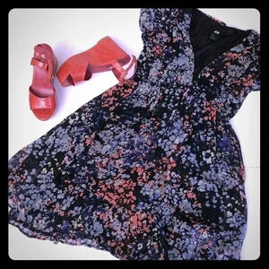 H&M‎ Navy & Coral  fully Lined Dress Sz 6